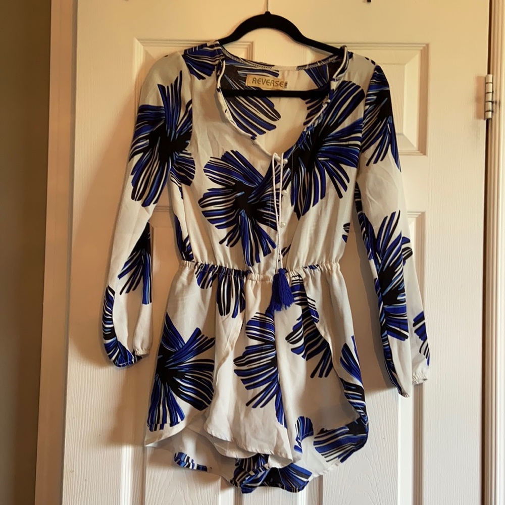 Blue and white romper
